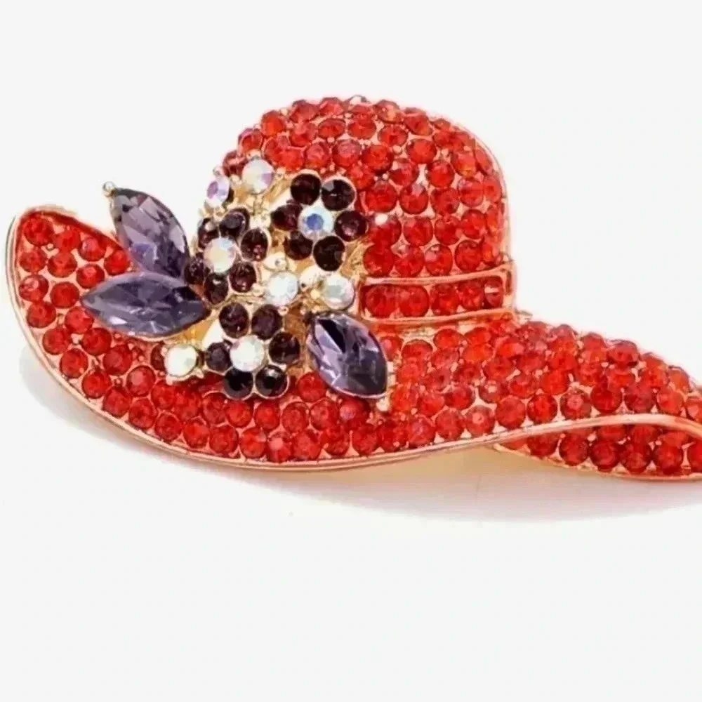 Red Hat Flower Hot Cloth Dress Hat Brooch